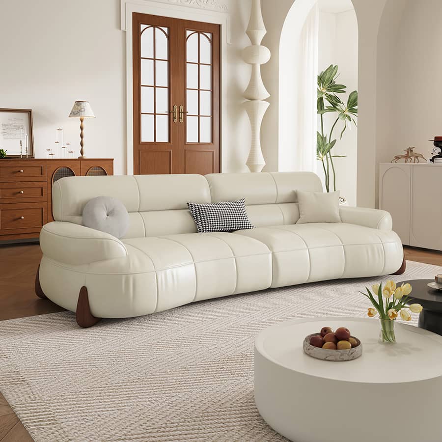 Versatile Sofa in Light Brown, Black, Green with Pine & Oak Wood, Down, Latex, and Faux Leather Elements hatx-1019