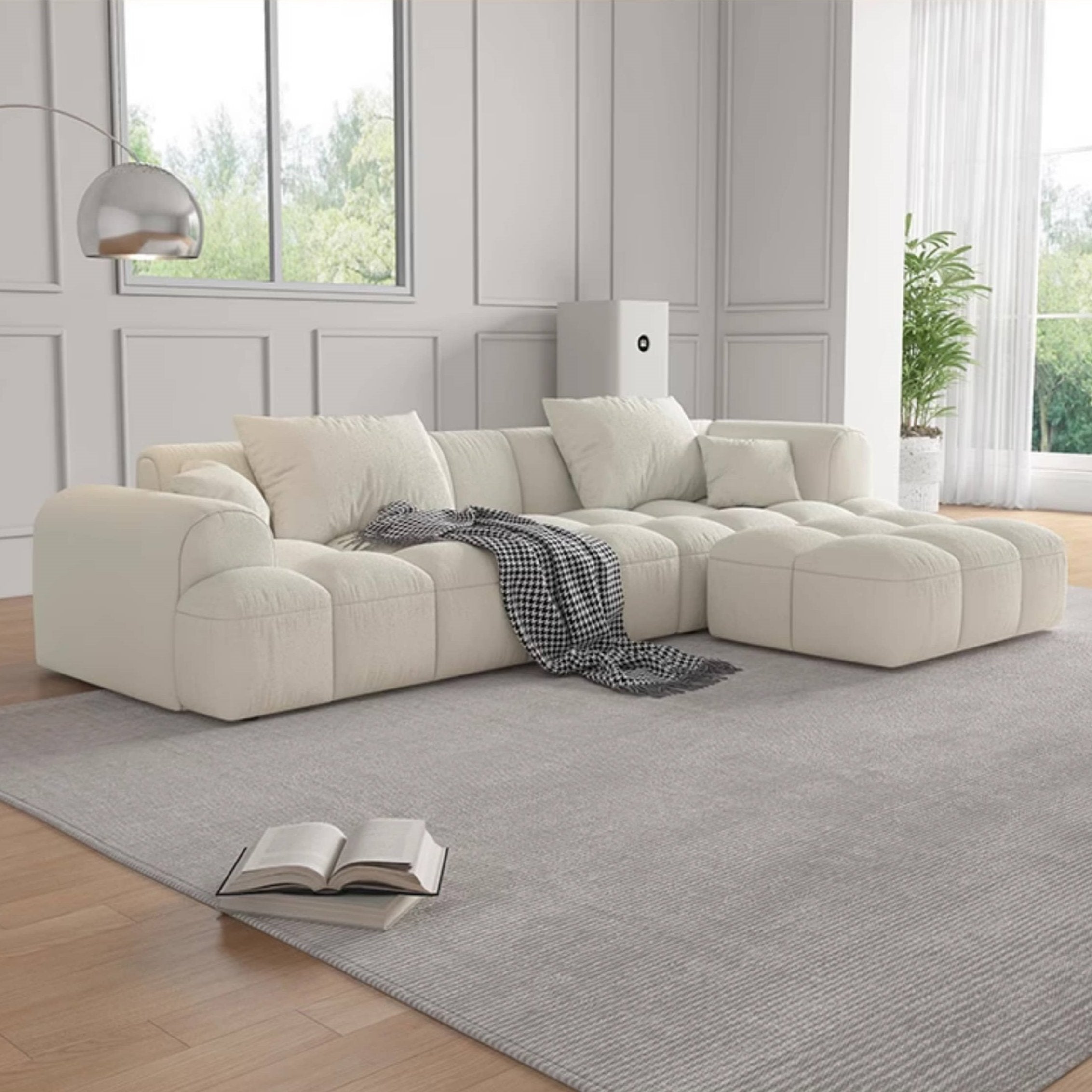 Luxurious Beige Sofa with Pine Wood Frame and Latex Down Cushions hatx-1025