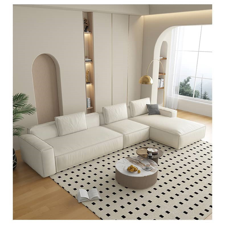 Stylish White Sofa with Light Brown, Green, Yellow, and Black Accents - Pine Wood Frame and Faux Leather Upholstery hatx-1026