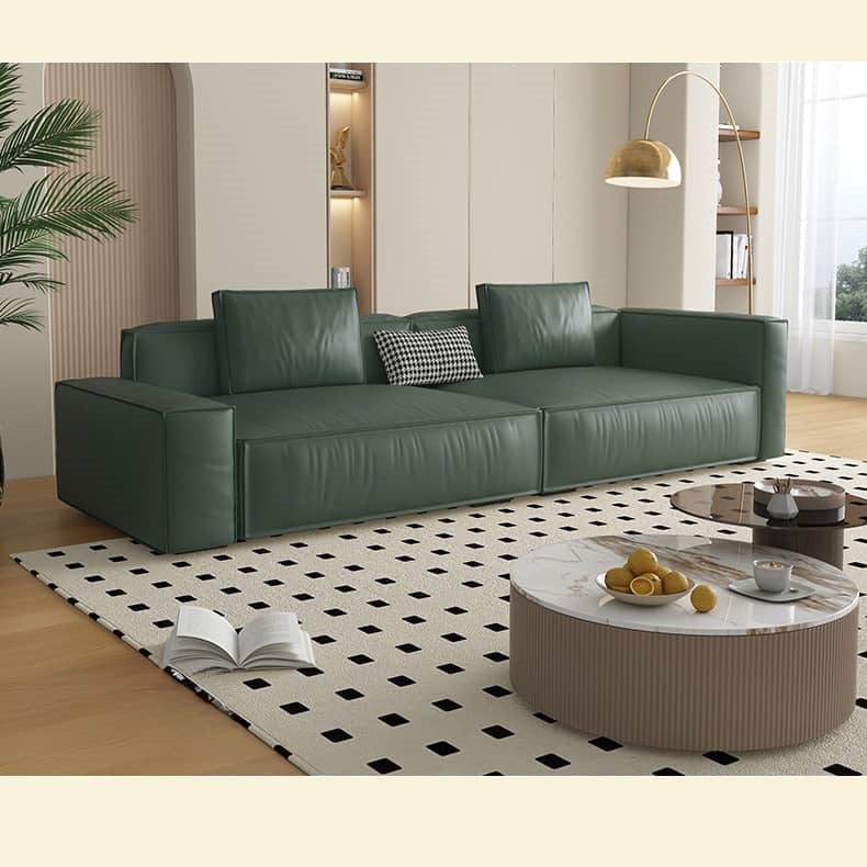 Stylish White Sofa with Light Brown, Green, Yellow, and Black Accents - Pine Wood Frame and Faux Leather Upholstery hatx-1026