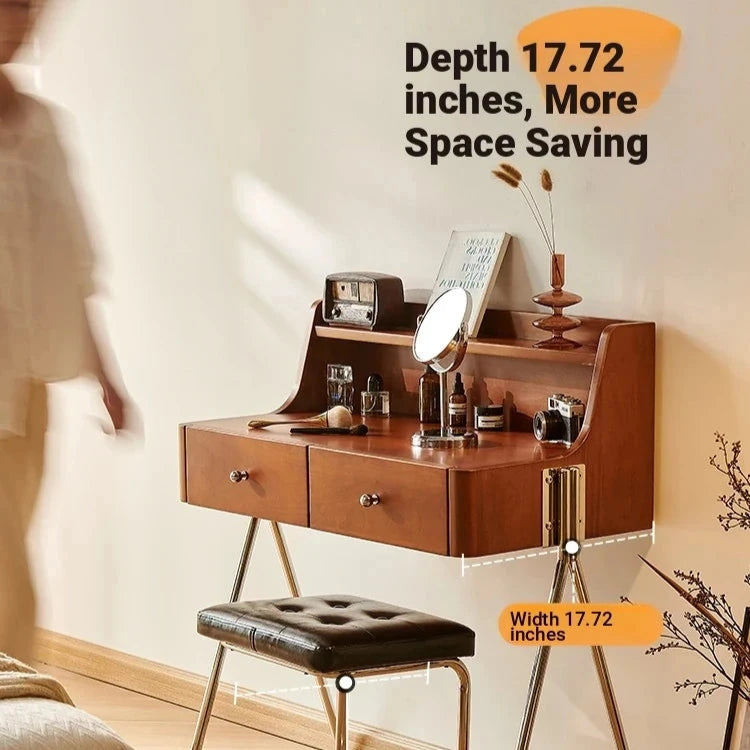 Stylish Dual-Purpose Cherry Wood Makeup Table & Nightstand with Sleek Design hby-4599