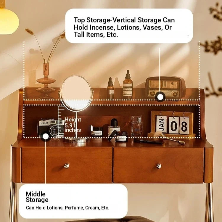 Stylish Dual-Purpose Cherry Wood Makeup Table & Nightstand with Sleek Design hby-4599