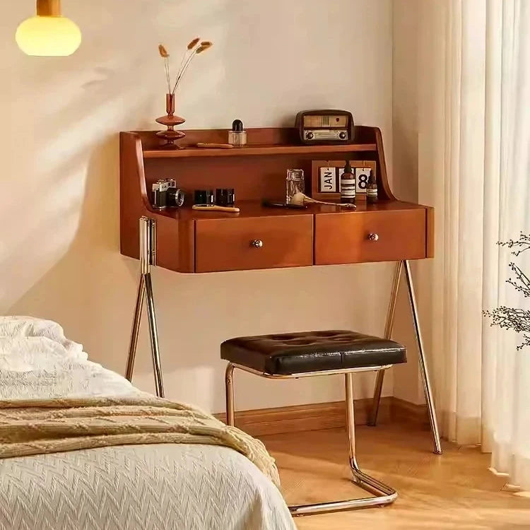 Stylish Dual-Purpose Cherry Wood Makeup Table & Nightstand with Sleek Design hby-4599