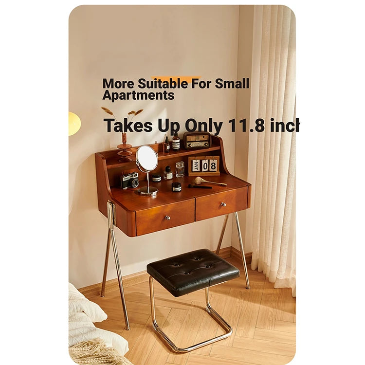 Stylish Dual-Purpose Cherry Wood Makeup Table & Nightstand with Sleek Design hby-4599