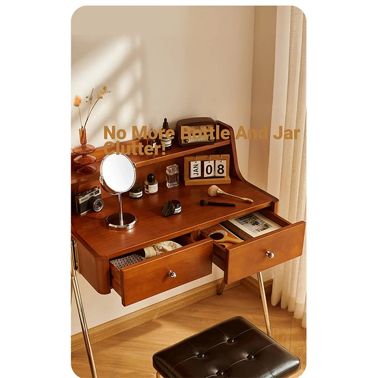 Stylish Dual-Purpose Cherry Wood Makeup Table & Nightstand with Sleek Design hby-4599