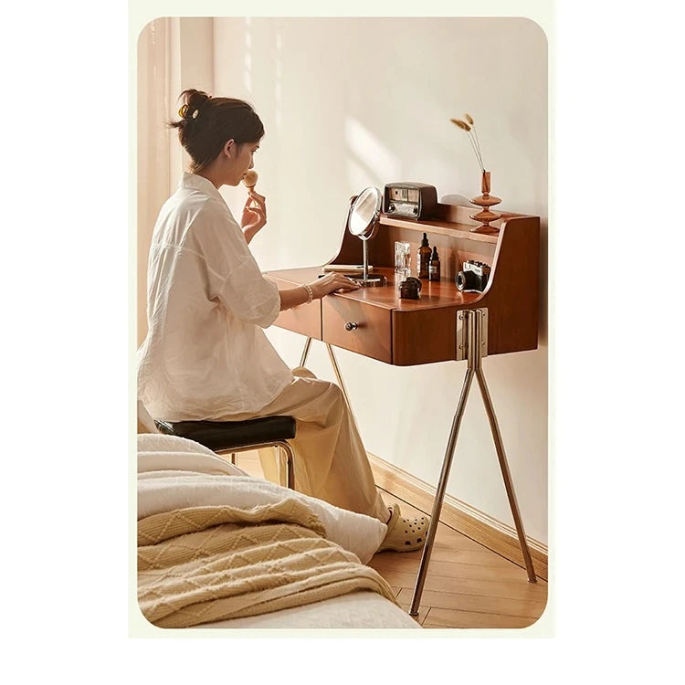 Stylish Dual-Purpose Cherry Wood Makeup Table & Nightstand with Sleek Design hby-4599