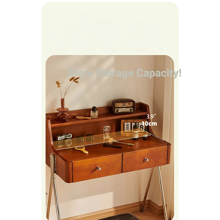 Stylish Dual-Purpose Cherry Wood Makeup Table & Nightstand with Sleek Design hby-4599