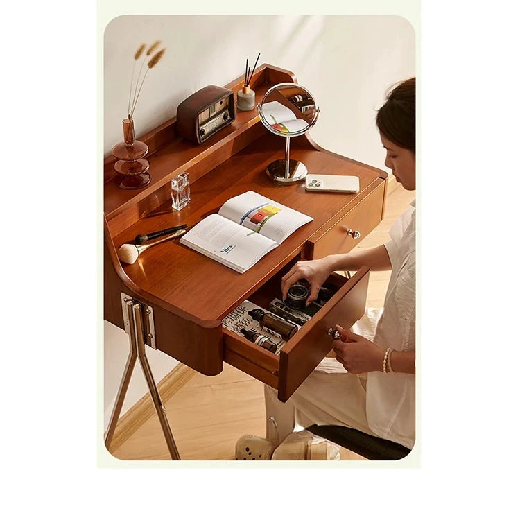 Stylish Dual-Purpose Cherry Wood Makeup Table & Nightstand with Sleek Design hby-4599