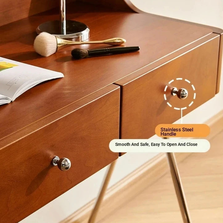 Stylish Dual-Purpose Cherry Wood Makeup Table & Nightstand with Sleek Design hby-4599