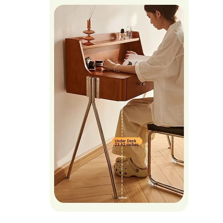 Stylish Dual-Purpose Cherry Wood Makeup Table & Nightstand with Sleek Design hby-4599