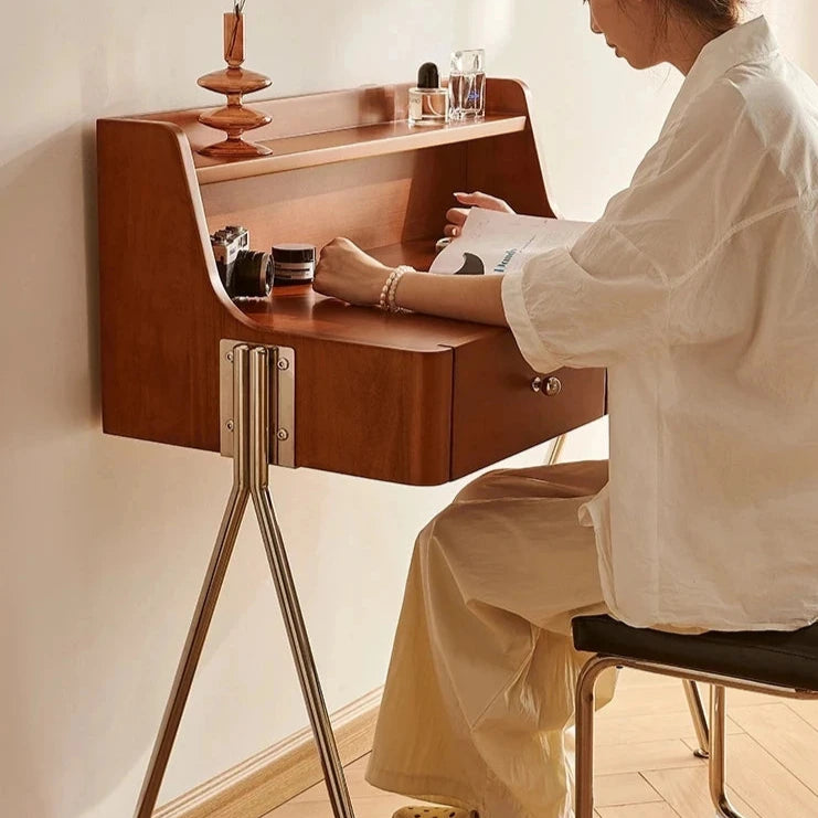 Stylish Dual-Purpose Cherry Wood Makeup Table & Nightstand with Sleek Design hby-4599