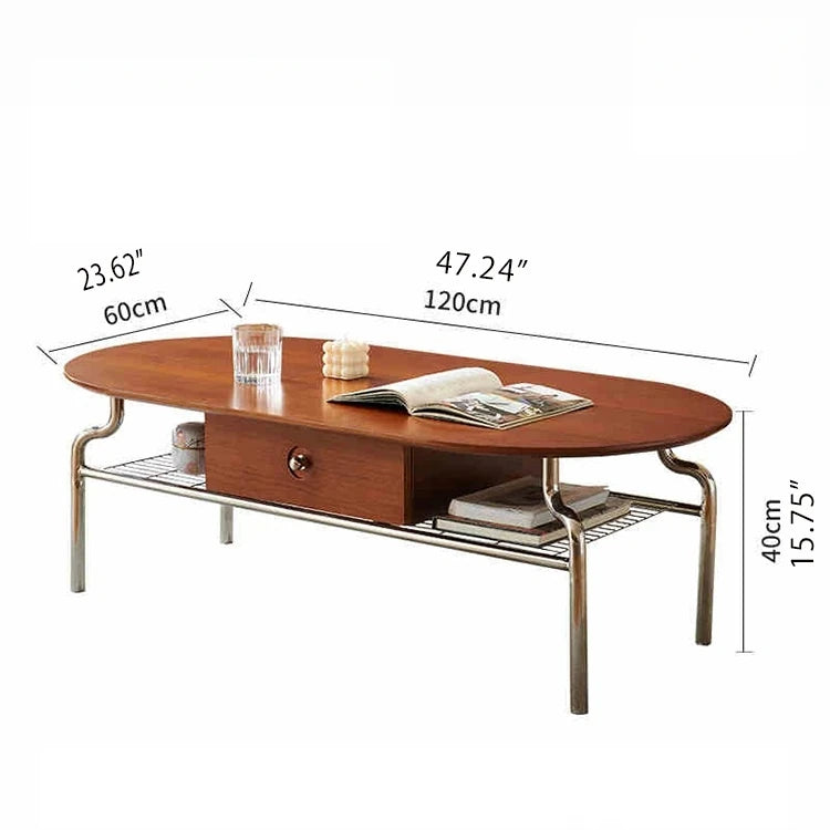 Stylish Cherry Wood & Stainless Steel Coffee Table - Space-Saving Design for Modern Living Rooms - 47.24 x 23.62 hby-4600