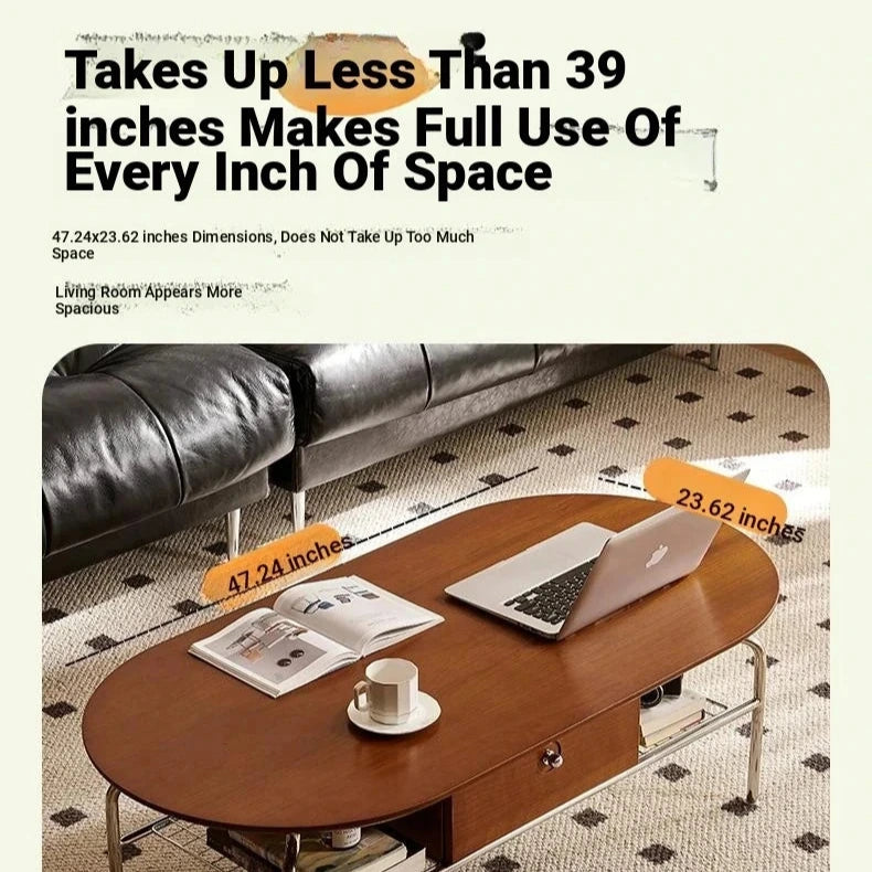 Stylish Cherry Wood & Stainless Steel Coffee Table - Space-Saving Design for Modern Living Rooms - 47.24 x 23.62 hby-4600