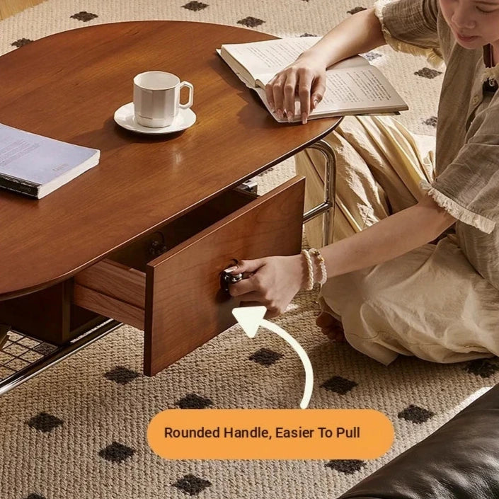 Stylish Cherry Wood & Stainless Steel Coffee Table - Space-Saving Design for Modern Living Rooms - 47.24 x 23.62 hby-4600