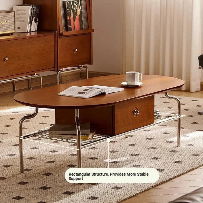 Stylish Cherry Wood & Stainless Steel Coffee Table - Space-Saving Design for Modern Living Rooms - 47.24 x 23.62 hby-4600
