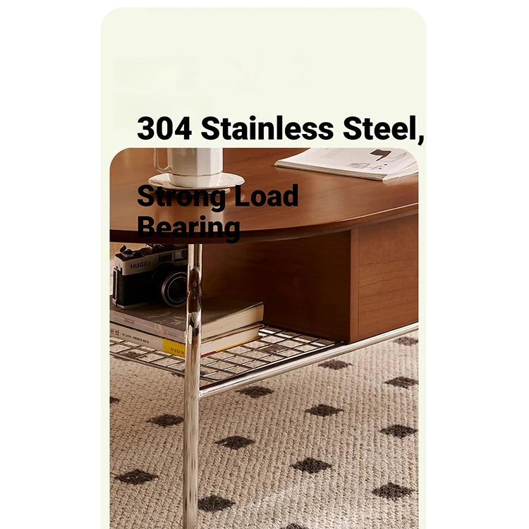 Stylish Cherry Wood & Stainless Steel Coffee Table - Space-Saving Design for Modern Living Rooms - 47.24 x 23.62 hby-4600