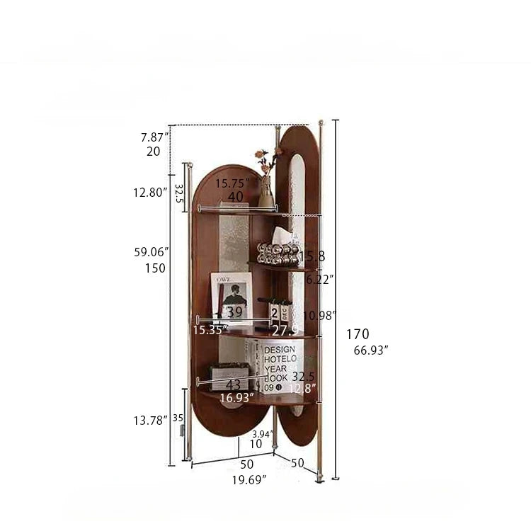Elegant Cherry Wood and Glass Corner Storage Rack - Stylish Multi-Functional Shelving Unit for Home Decor hby-4603