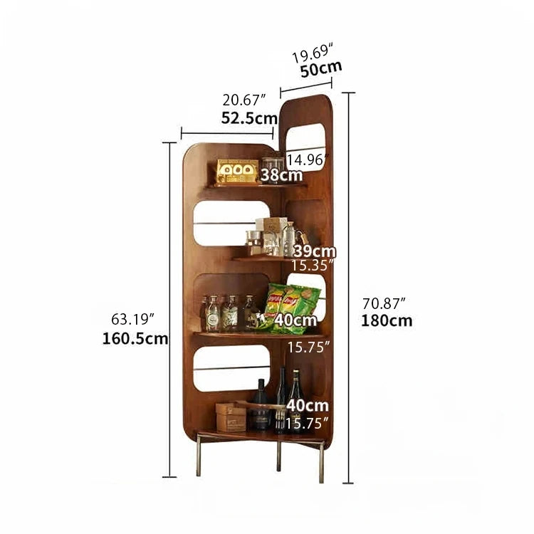 Elegant Cherry Wood and Glass Corner Storage Rack - Stylish Multi-Functional Shelving Unit for Home Decor hby-4603