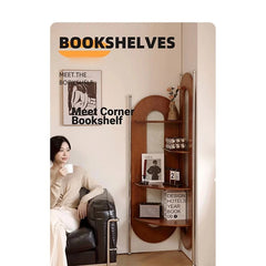 Elegant Cherry Wood and Glass Corner Storage Rack - Stylish Multi-Functional Shelving Unit for Home Decor hby-4603