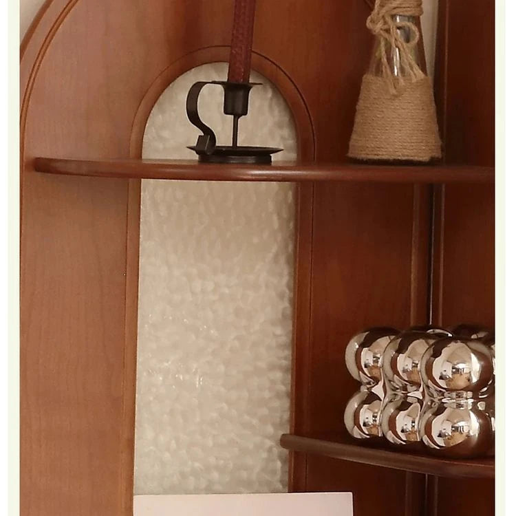 Elegant Cherry Wood and Glass Corner Storage Rack - Stylish Multi-Functional Shelving Unit for Home Decor hby-4603