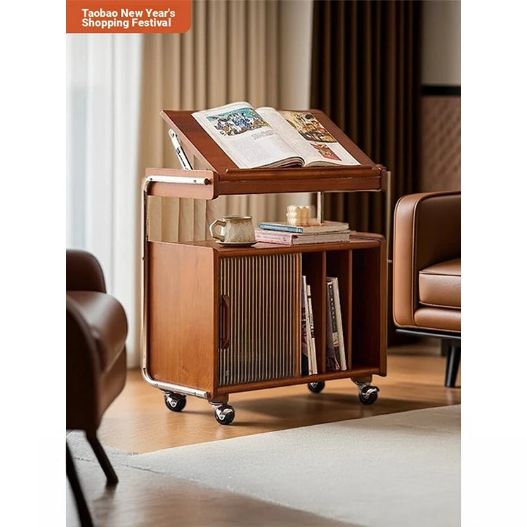 Stylish Cherry Wood Coffee Table with Stainless Glass Top and Storage - Vintage Home Décor Accent hby-4604