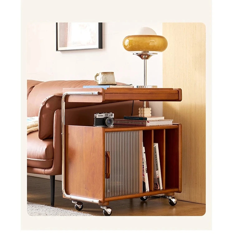 Stylish Cherry Wood Coffee Table with Stainless Glass Top and Storage - Vintage Home Décor Accent hby-4604