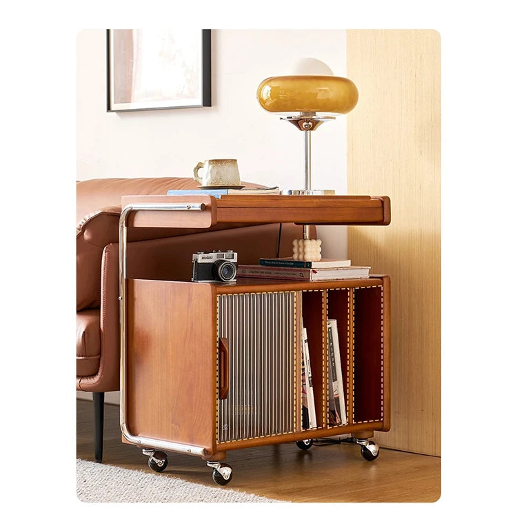 Stylish Cherry Wood Coffee Table with Stainless Glass Top and Storage - Vintage Home Décor Accent hby-4604