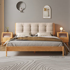 Modern California King Size Bed with Oak Wood Frame and Scratch-Resistant Fabric Headboard hbzwg-632