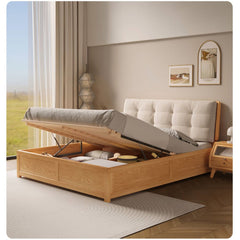 Modern California King Size Bed with Oak Wood Frame and Scratch-Resistant Fabric Headboard hbzwg-632