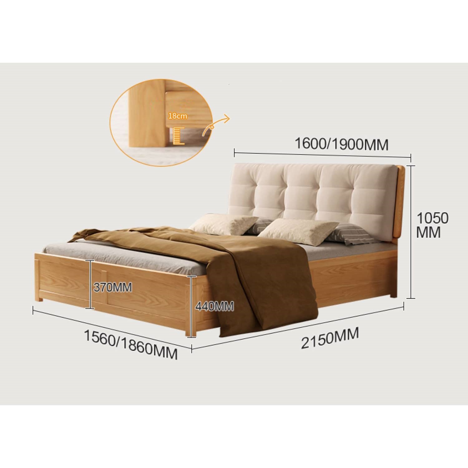 Modern California King Size Bed with Oak Wood Frame and Scratch-Resistant Fabric Headboard hbzwg-632