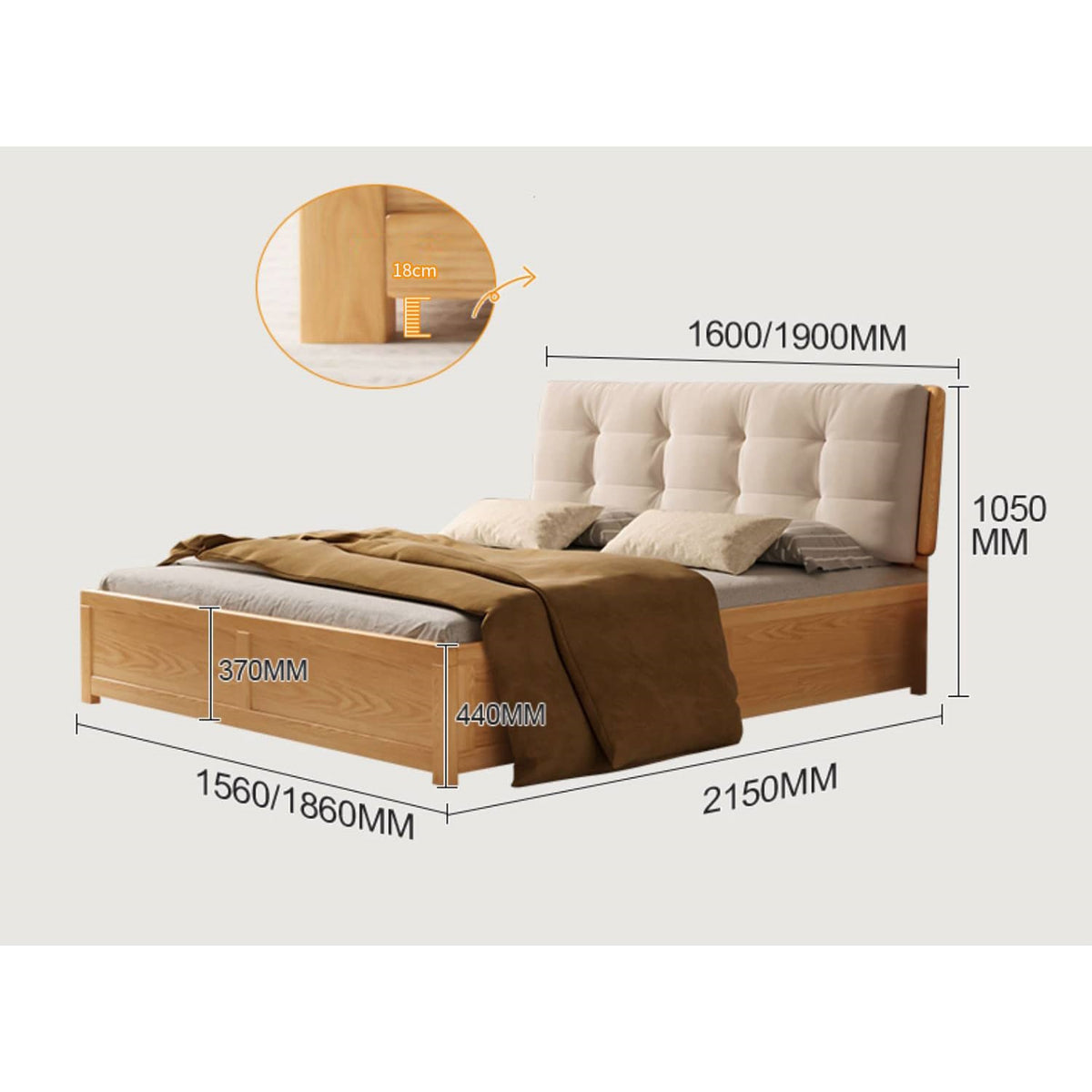 Modern California King Size Bed with Oak Wood Frame and Scratch-Resistant Fabric Headboard hbzwg-632