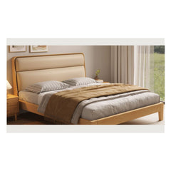 Stylish Multi-Tone Bed with Light Brown, Gray, Orange, Blue Synthetic Leather & Oak-Pine Wood Finish hbzwg-633