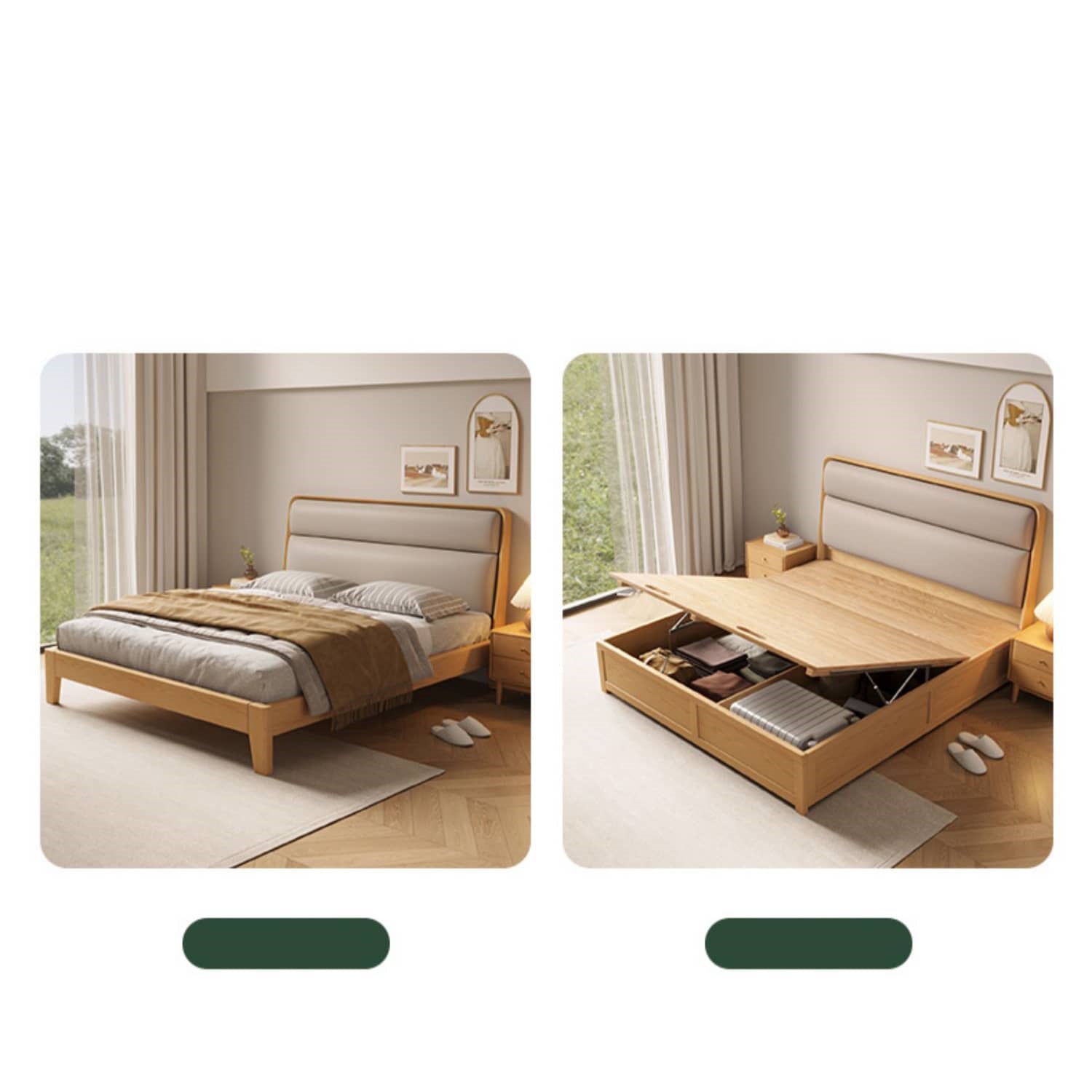 Stylish Multi-Tone Bed with Light Brown, Gray, Orange, Blue Synthetic Leather & Oak-Pine Wood Finish hbzwg-633