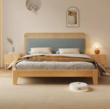 Stylish Blue and Yellow Synthetic Leather Bed with Pine and Oak Wood Elements hbzwg-636