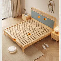 Stylish Blue and Yellow Synthetic Leather Bed with Pine and Oak Wood Elements hbzwg-636