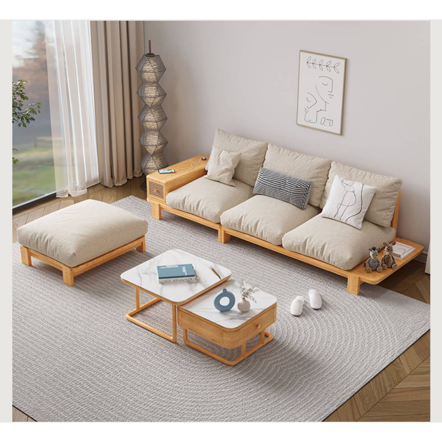 2-Pieces Square Sintered Stone Coffee Table with Storage - Modern Natural Wood For All Your Rooms hbzwg-638