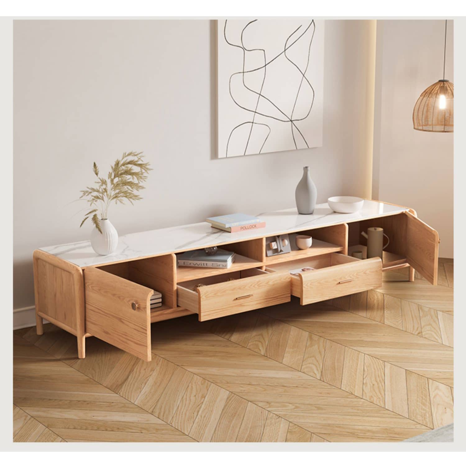 2-Pieces Square Sintered Stone Coffee Table with Storage - Modern Natural Wood For All Your Rooms hbzwg-638