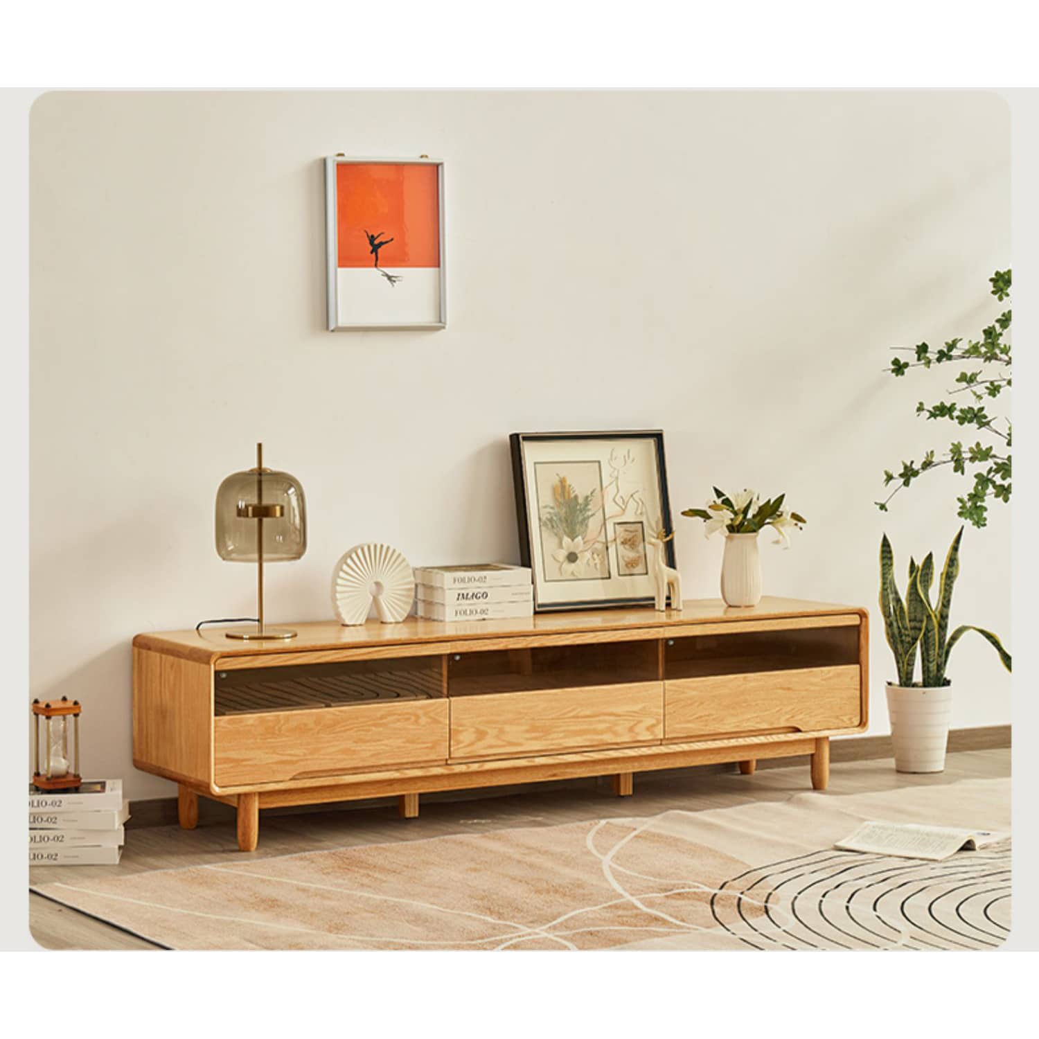 Stylish Oak Wood TV Cabinet in Natural Wood Finish for Modern Living Room Decor hbzwg-641