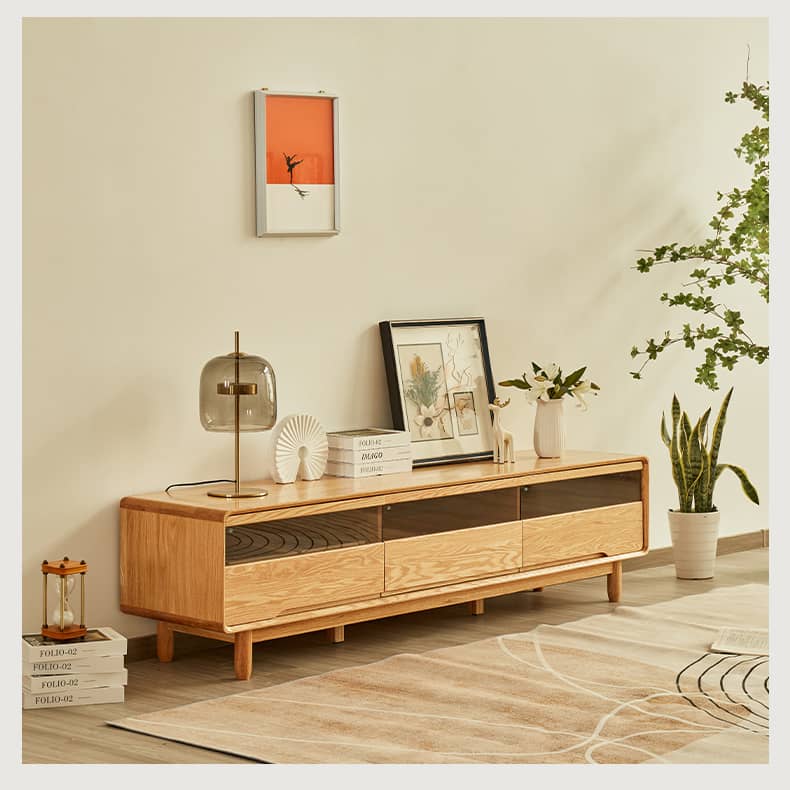 Stylish Oak Wood TV Cabinet in Natural Wood Finish for Modern Living Room Decor hbzwg-641