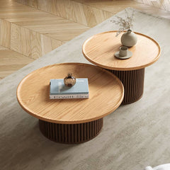 2-Pieces Modern Round Oak Wood Coffee Table - Natural Wood Color Finish for Livingroom hbzwg-642