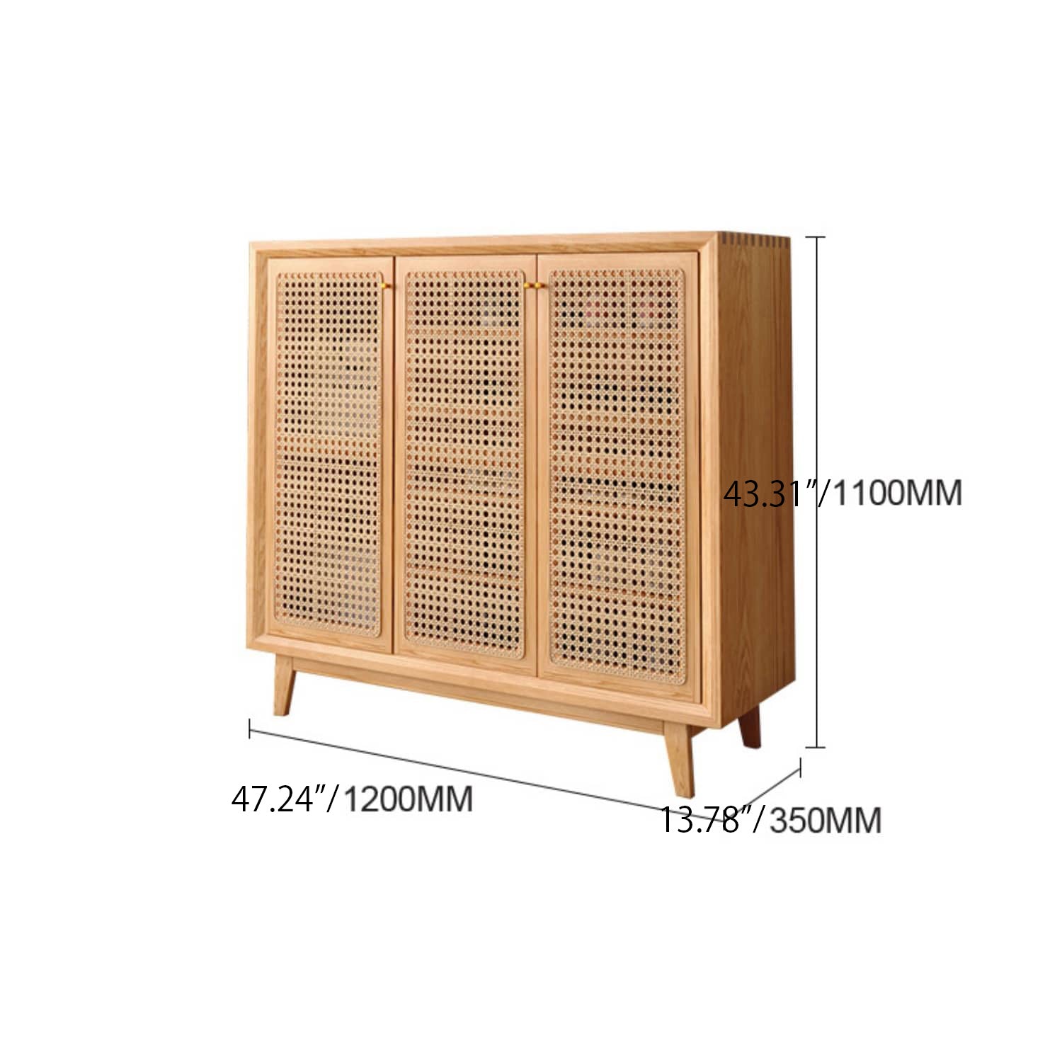 Natural Oak Wood Cabinet with Rattan Doors and Metal Accents hbzwg-647