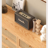 Stylish Oak Wood Cabinet with Rattan Accents and Metal Detailing hbzwg-648