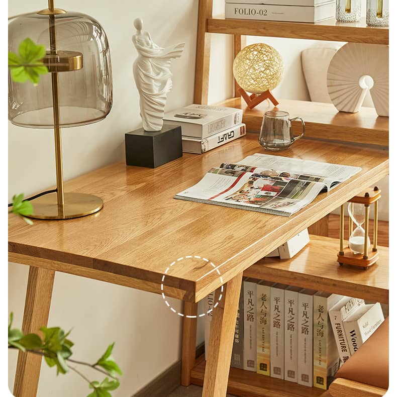 Elegant Oak Wood Table with Sleek Metal Frame - Natural Finish hbzwg-649