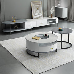 2-Pieces Round Coffee Table with Storage - Modern Design with Metal Legs for LIvingroom hglna-1437