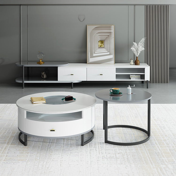 2-Pieces Round Coffee Table with Storage - Modern Design with Metal Legs for LIvingroom hglna-1437