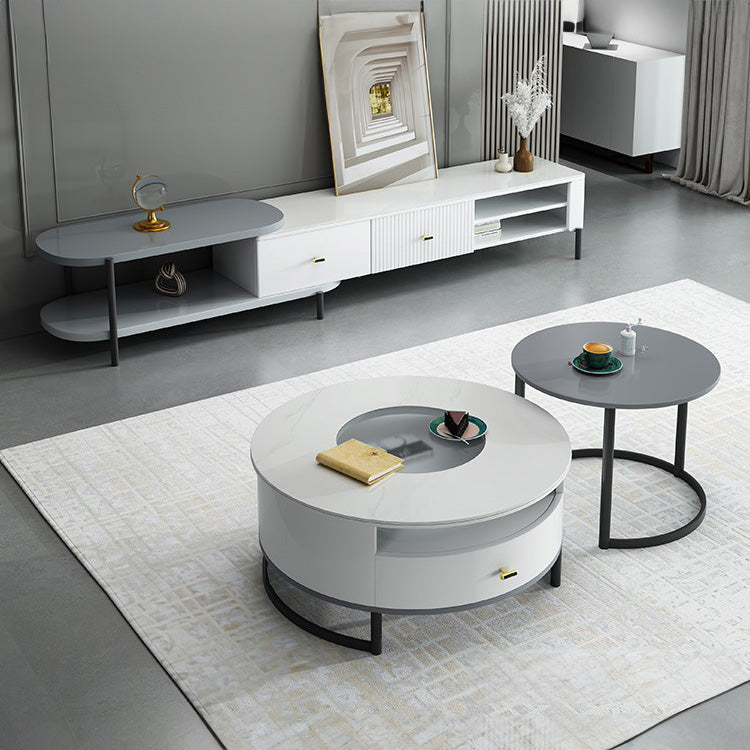 2-Pieces Round Coffee Table with Storage - Modern Design with Metal Legs for LIvingroom hglna-1437