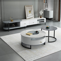 2-Pieces Round Coffee Table with Storage - Modern Design with Metal Legs for LIvingroom hglna-1437