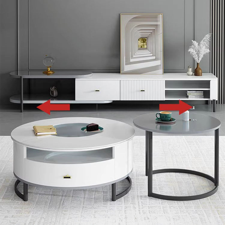 2-Pieces Round Coffee Table with Storage - Modern Design with Metal Legs for LIvingroom hglna-1437