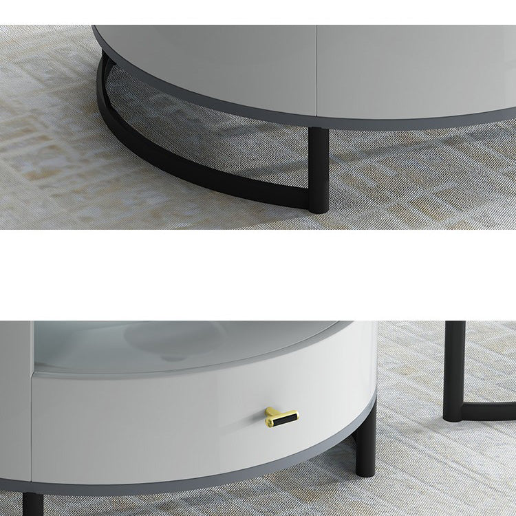 2-Pieces Round Coffee Table with Storage - Modern Design with Metal Legs for LIvingroom hglna-1437