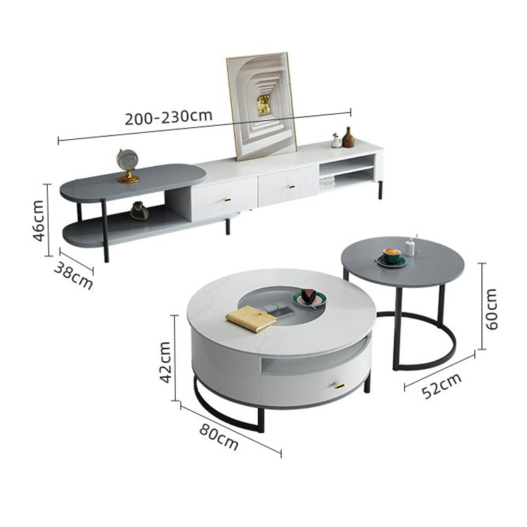 2-Pieces Round Coffee Table with Storage - Modern Design with Metal Legs for LIvingroom hglna-1437